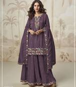 Wine embroidered silk stitched palazzo suit(free size)
