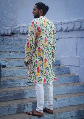 Multicolor cotton full sleeve floral royale kurta for mens 2