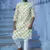 White cotton full sleeve white bud kurta for mens