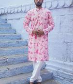 Pink cotton full sleeve blush fusion kurta for mens