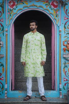 Green cotton full sleeve mint serenade kurta for mens 1