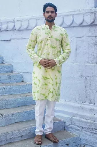 Green cotton full sleeve mint serenade kurta for mens