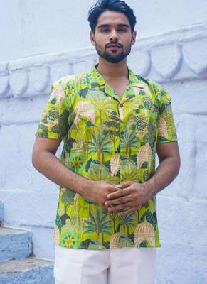 Green cotton Half sleeve jungle explorer Shirt for mens 1