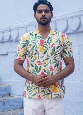 Multicolour cotton Half sleeve creamy floral Shirt for mens 1