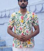 Multicolour cotton Half sleeve creamy floral Shirt for mens