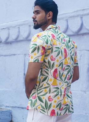 Multicolour cotton Half sleeve creamy floral Shirt for mens 2