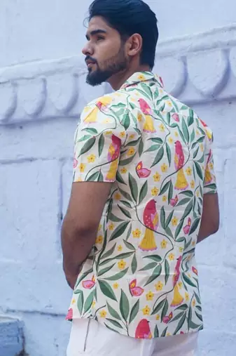 Multicolour cotton Half sleeve creamy floral Shirt for mens