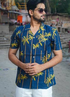 Navy blue cotton Half sleeve bamboo oasis Shirt for mens 1