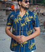 Navy blue cotton Half sleeve bamboo oasis Shirt for mens