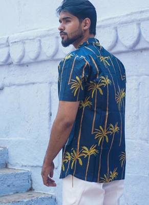 Navy blue cotton Half sleeve bamboo oasis Shirt for mens 2