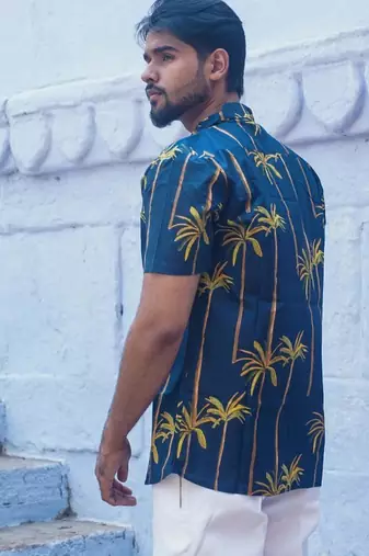 Navy blue cotton Half sleeve bamboo oasis Shirt for mens