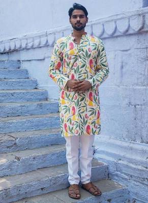 Multicolour cotton full sleeve blossom elegance ensemble kurta pajama for mens 1