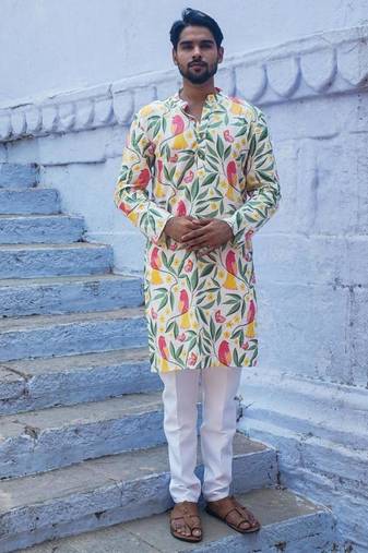 Multicolour cotton full sleeve blossom elegance ensemble kurta pajama for mens