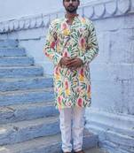 Multicolour cotton full sleeve blossom elegance ensemble kurta pajama for mens