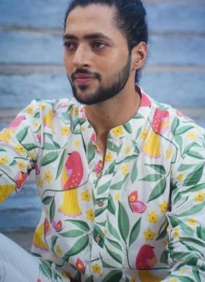 Multicolor cotton full sleeve floral royale kurta for mens 4