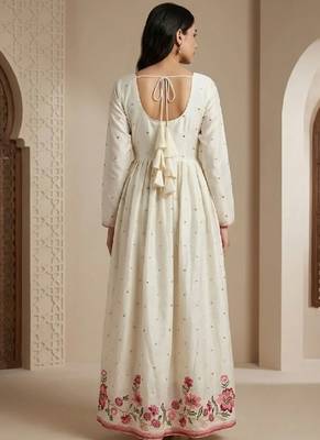OFF WHITE VICHITRA  SILK EMMBROIDERY  PARTY WEAR SUIT SET  3