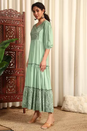 Rayon-dobby long dress