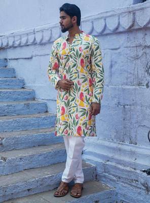 Multicolour cotton full sleeve blossom elegance ensemble kurta pajama for mens 2