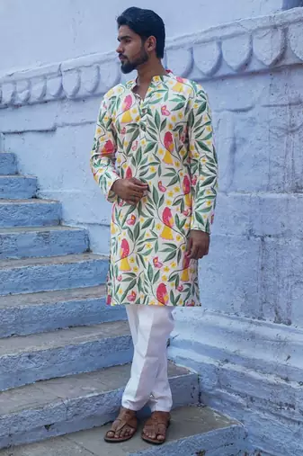 Multicolour cotton full sleeve blossom elegance ensemble kurta pajama for mens