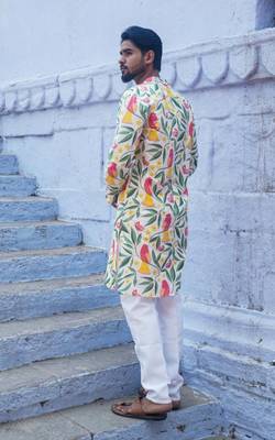 Multicolour cotton full sleeve blossom elegance ensemble kurta pajama for mens 3