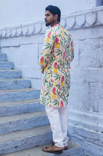 Multicolour cotton full sleeve blossom elegance ensemble kurta pajama for mens