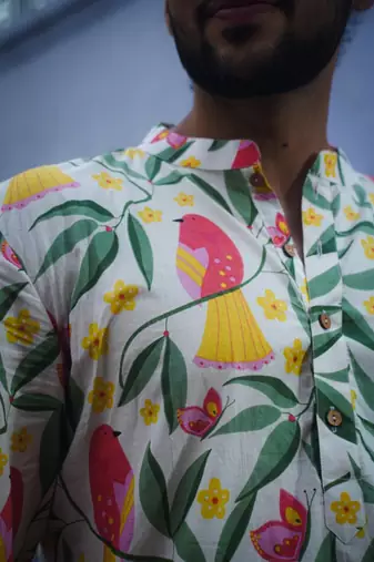 Multicolour cotton full sleeve blossom elegance ensemble kurta pajama for mens