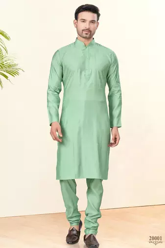 Light green silk plain kurta pyjama for mens wear