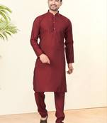 Maroon silk plain kurta pyjama for mens wear