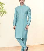 Sky blue silk plain kurta pyjama for mens wear