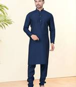navy blue silk plain kurta pyjama