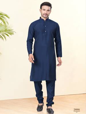 navy blue silk plain kurta pyjama 2