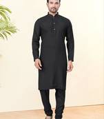 Black silk plain kurta pyjama for mens wear