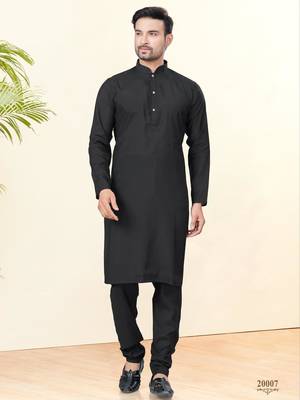 Black silk plain kurta pyjama for mens wear 2