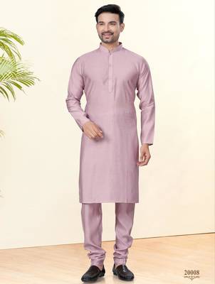 Pink silk plain kurta pyjama for mens wear 1