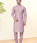 Pink silk plain kurta pyjama for mens wear