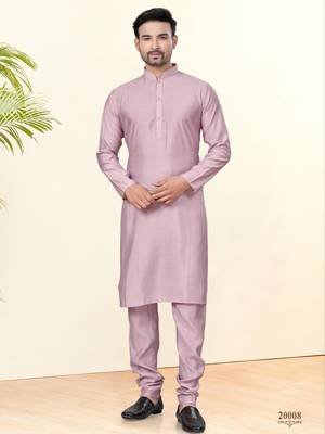 Pink silk plain kurta pyjama for mens wear 2