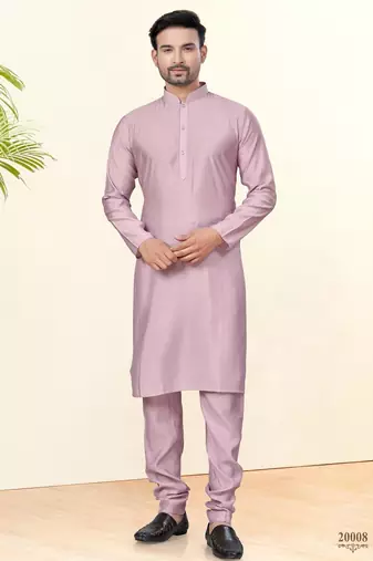 Pink silk plain kurta pyjama for mens wear