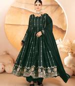 DARK GREEN Georgette EMBROIDERY PARTY WEAR SUIT SET 