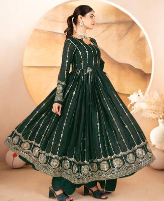 DARK GREEN Georgette EMBROIDERY PARTY WEAR SUIT SET  4