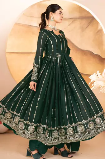 DARK GREEN Georgette EMBROIDERY PARTY WEAR SUIT SET 