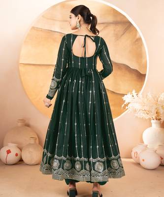 DARK GREEN Georgette EMBROIDERY PARTY WEAR SUIT SET  6