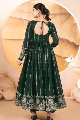DARK GREEN Georgette EMBROIDERY PARTY WEAR SUIT SET 