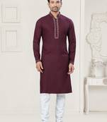 Maroon pure cotton embroidery and pintex work kurta pyjama mens wear