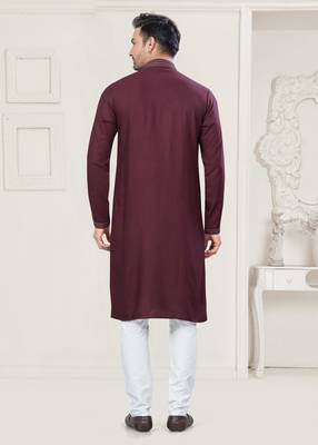Maroon pure cotton embroidery and pintex work kurta pyjama mens wear 2