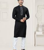 Black pure cotton embroidery and pintex work kurta pyjama mens wear