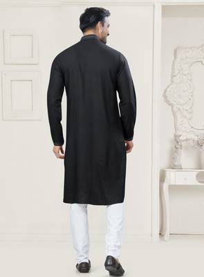 Black pure cotton embroidery and pintex work kurta pyjama mens wear 2