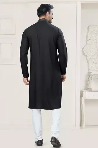 Black pure cotton embroidery and pintex work kurta pyjama mens wear