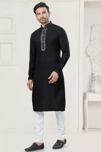 Black pure cotton embroidery and pintex work kurta pyjama mens wear