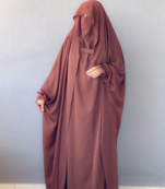 Modest Coffee Brown Irani Jilbab with Niqab | Full-Length Firdous Fabric for Daily Wear