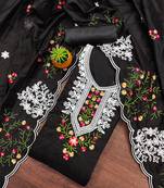 Black floral embroidered chanderi cotton salwar suit material
